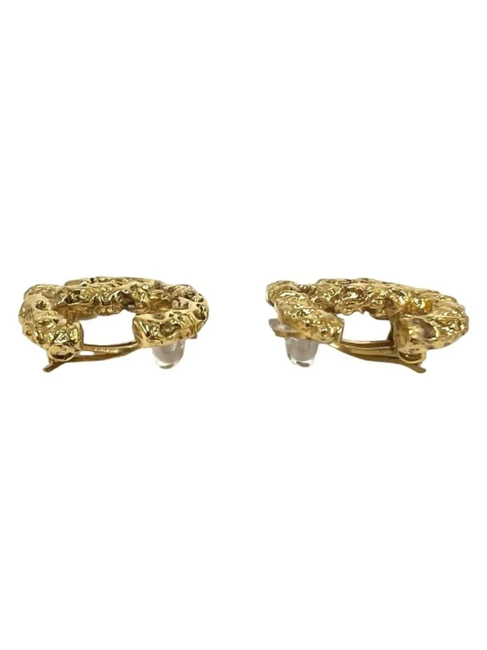 Chanel With Rice 93A Vintage CC Logo Lava Motif Earrings Gold